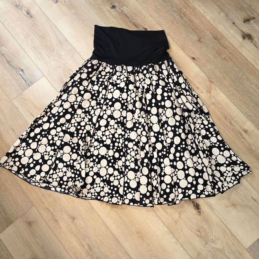 Carole Little Linen Blend Black Cream Skirt Large Full Whimsical Office Career